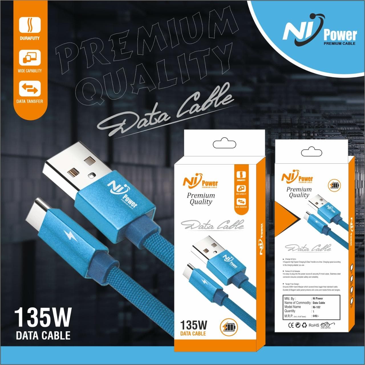Ni Power Ni-102 135w Fast Charging Type-c Data Cable