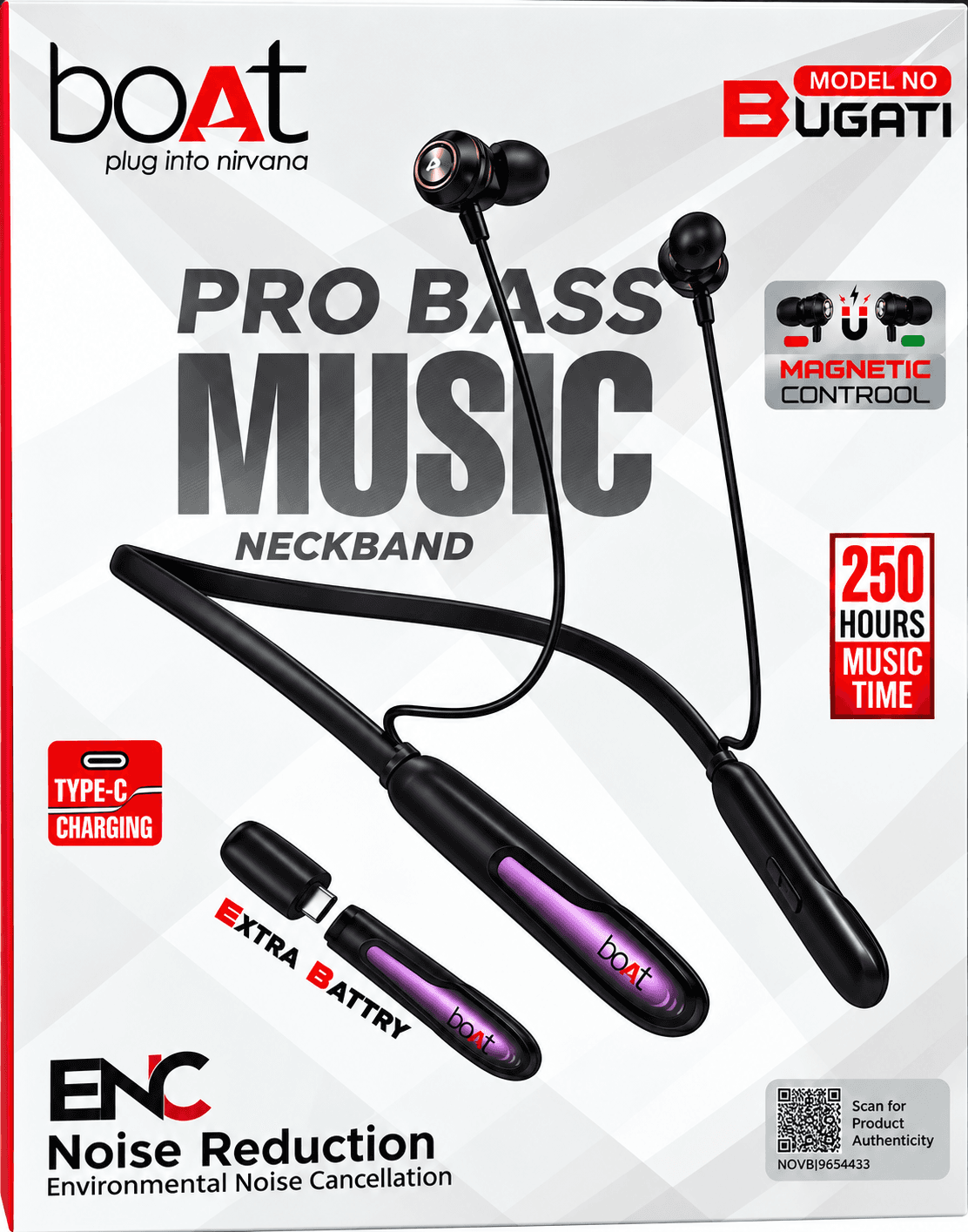 Boat Bugatti Pro Bass Music Wireless Neckband