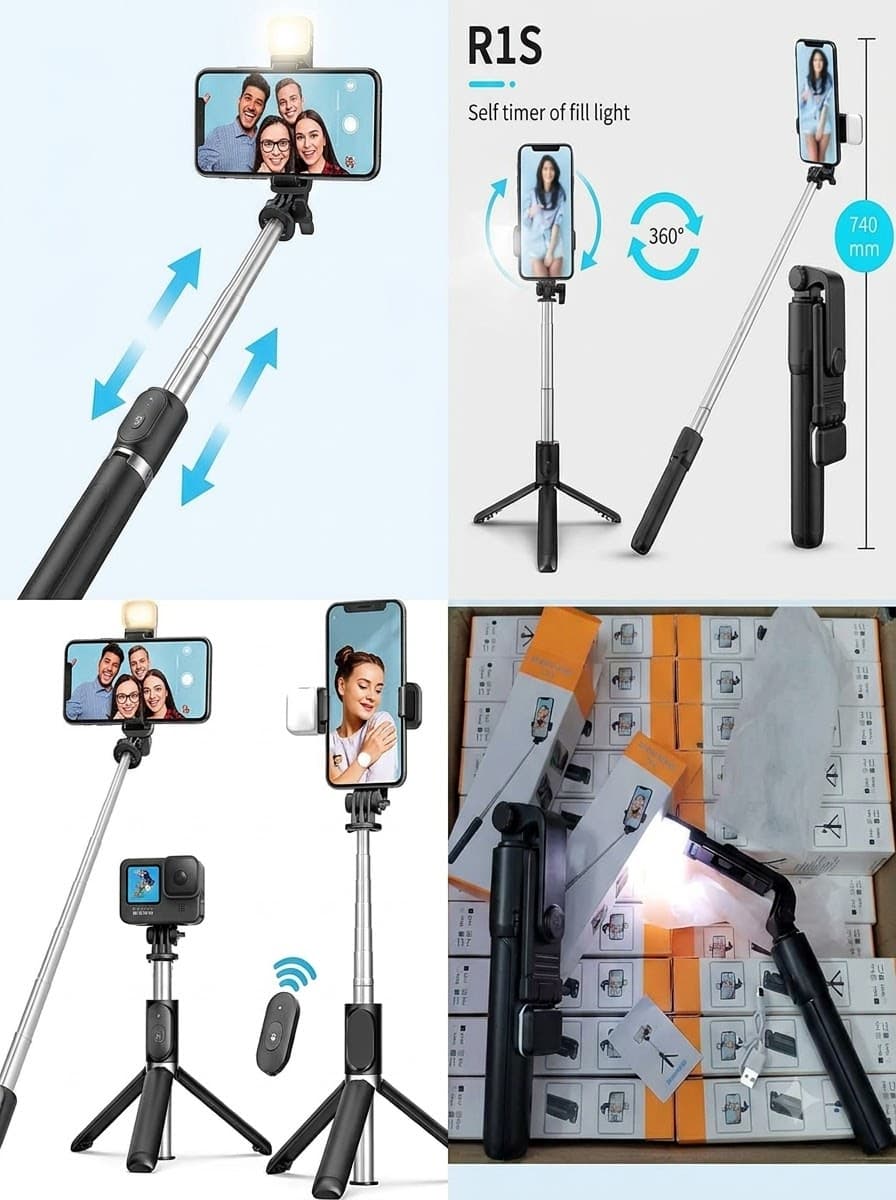 R1S 3-in-1 Multifunctional Selfie Stick Tripod With LED Fill Light