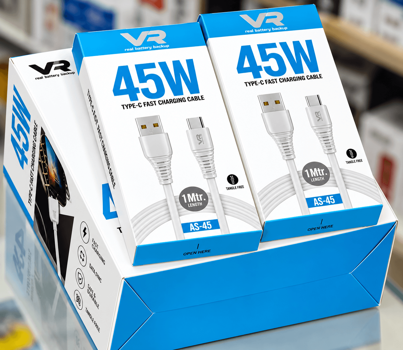VR 45W USB To Micro USB (V8) Fast Charging Cable 1 Meter