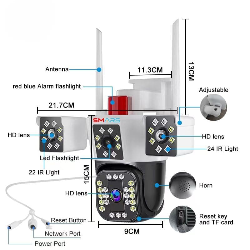 Smars 3 Lens 6K Full HD Triple View WiFi PTZ IP Camera image 5