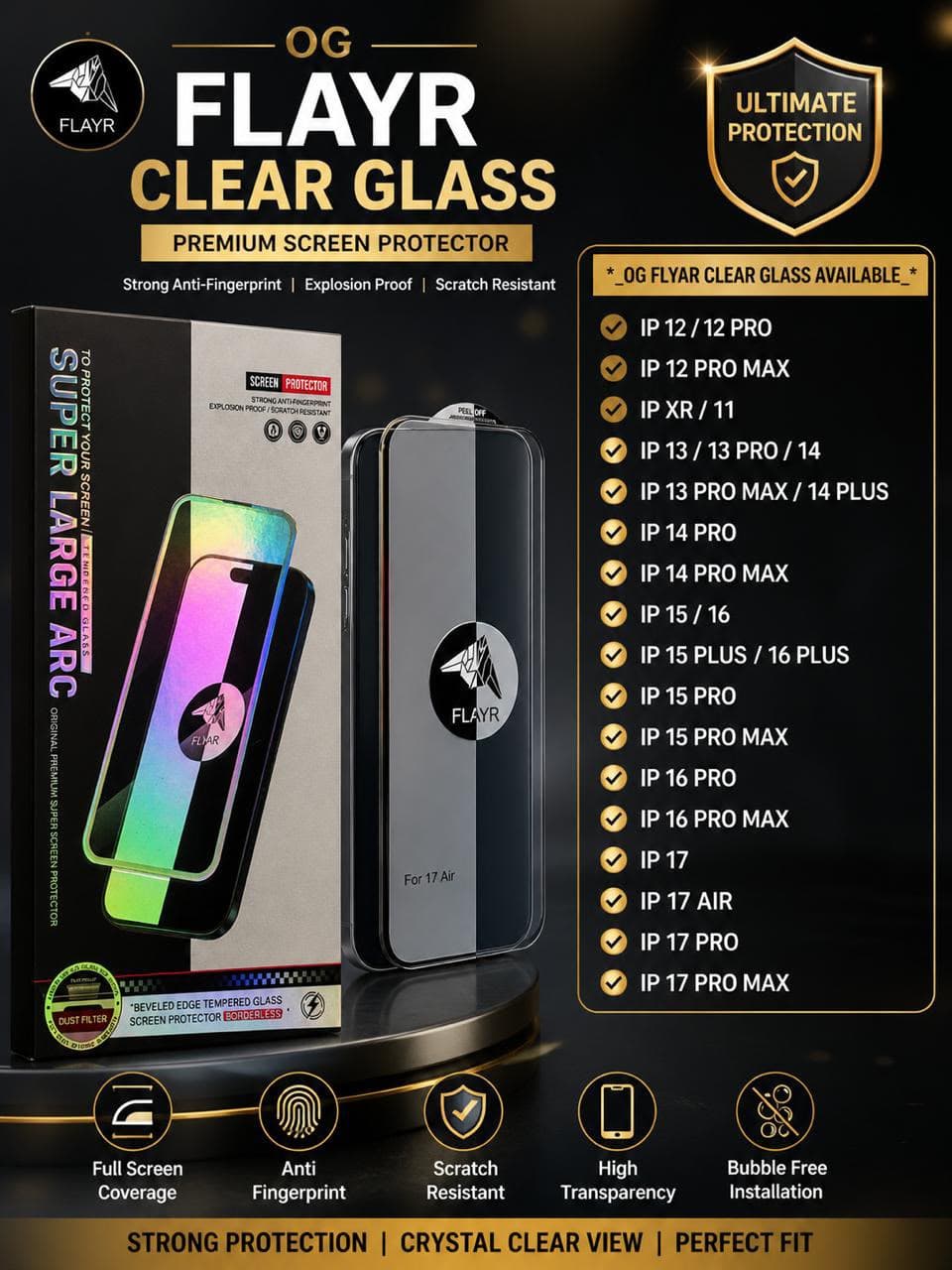 FLAYR 0G Clear Glass Premium Screen Protector / Tempered Glass