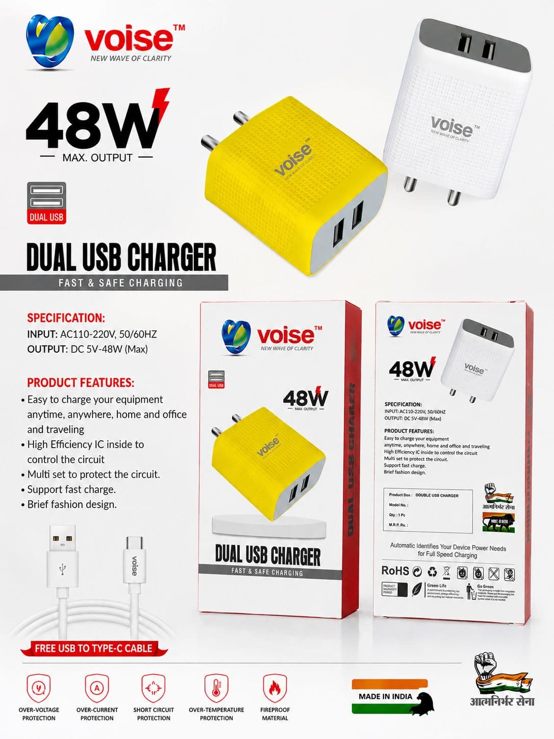 Voise 48W Dual USB Fast Charger