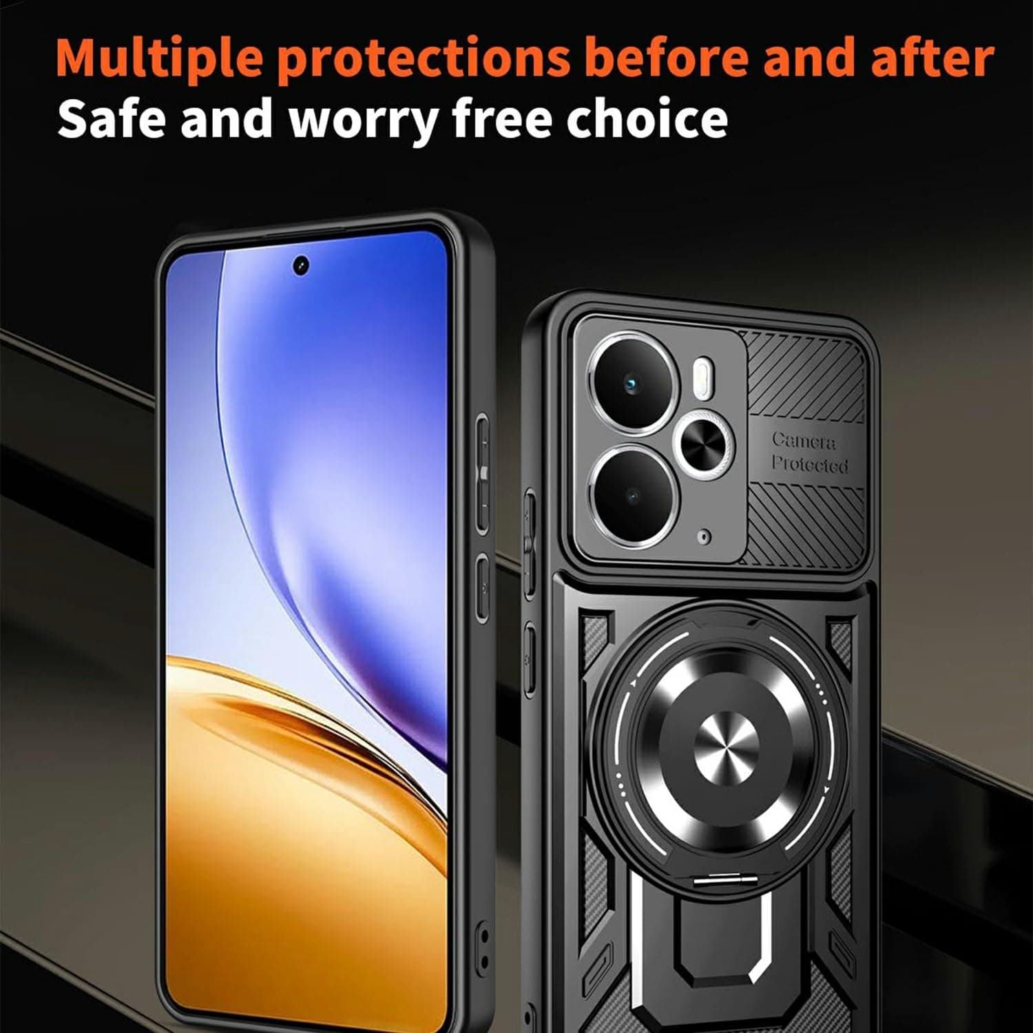 Magnetic Rotating Kickstand TPU + PC Case for Realme 14 5G (Black)