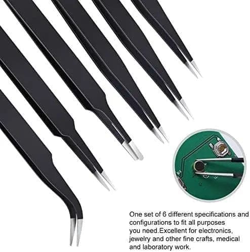 6 Piece Precision Anti Static ESD Tweezers Set image 4