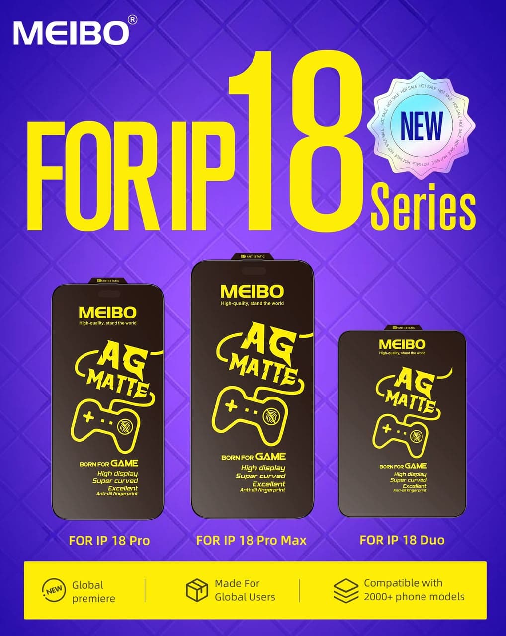 MEIBO FOR IP18 Series AG Matte Tempered Glass Screen Protector