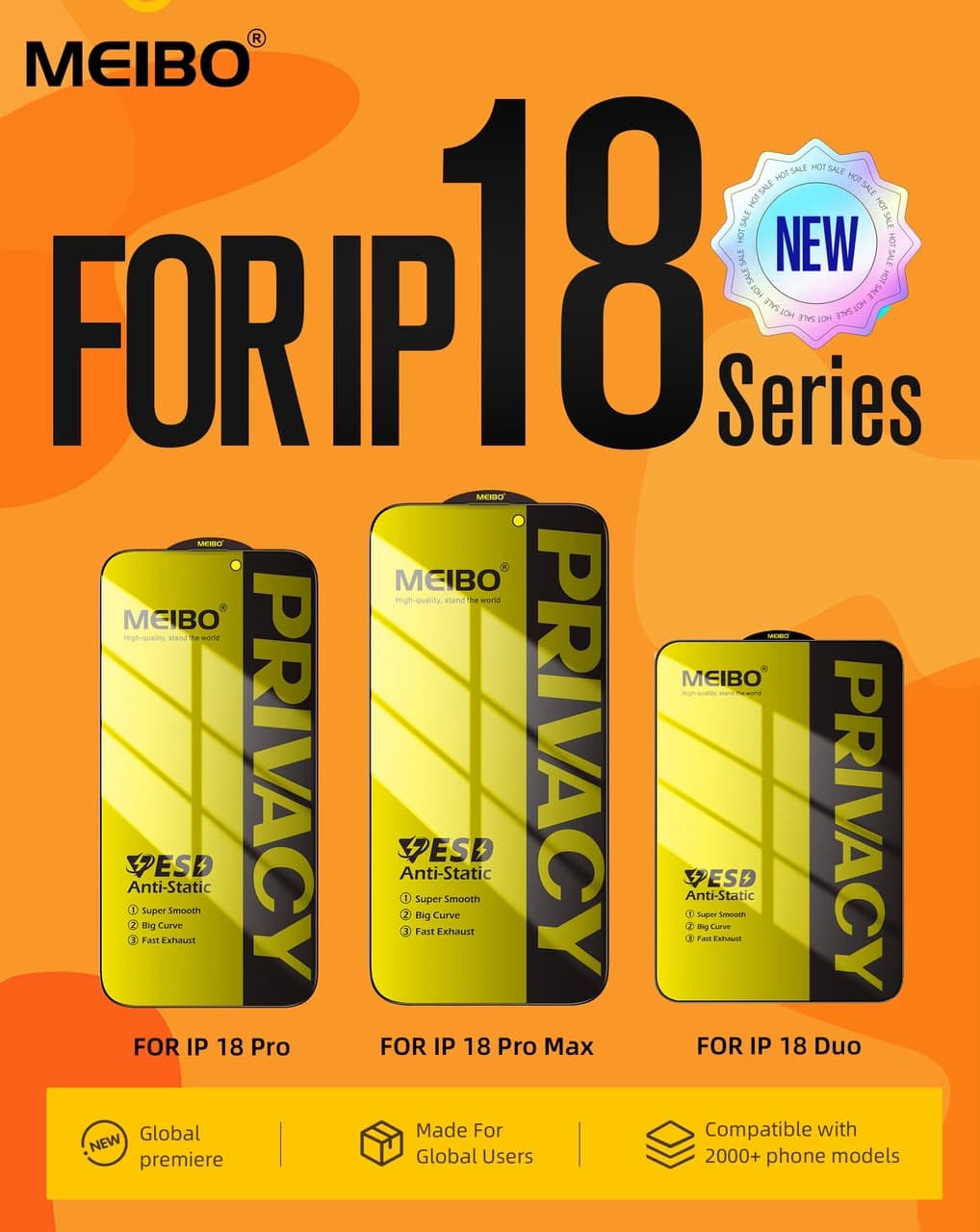 MEIBO FOR IP18 Series ESD Anti-Static Tempered Glass Screen Protector
