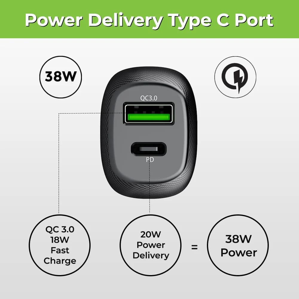 38W PD + QC 3.0 Car Charger with Type C-C Cable image 2