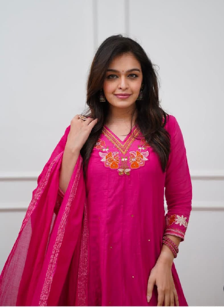 Zentara Womens Pink Cotton 3-piece Suit Set image 2