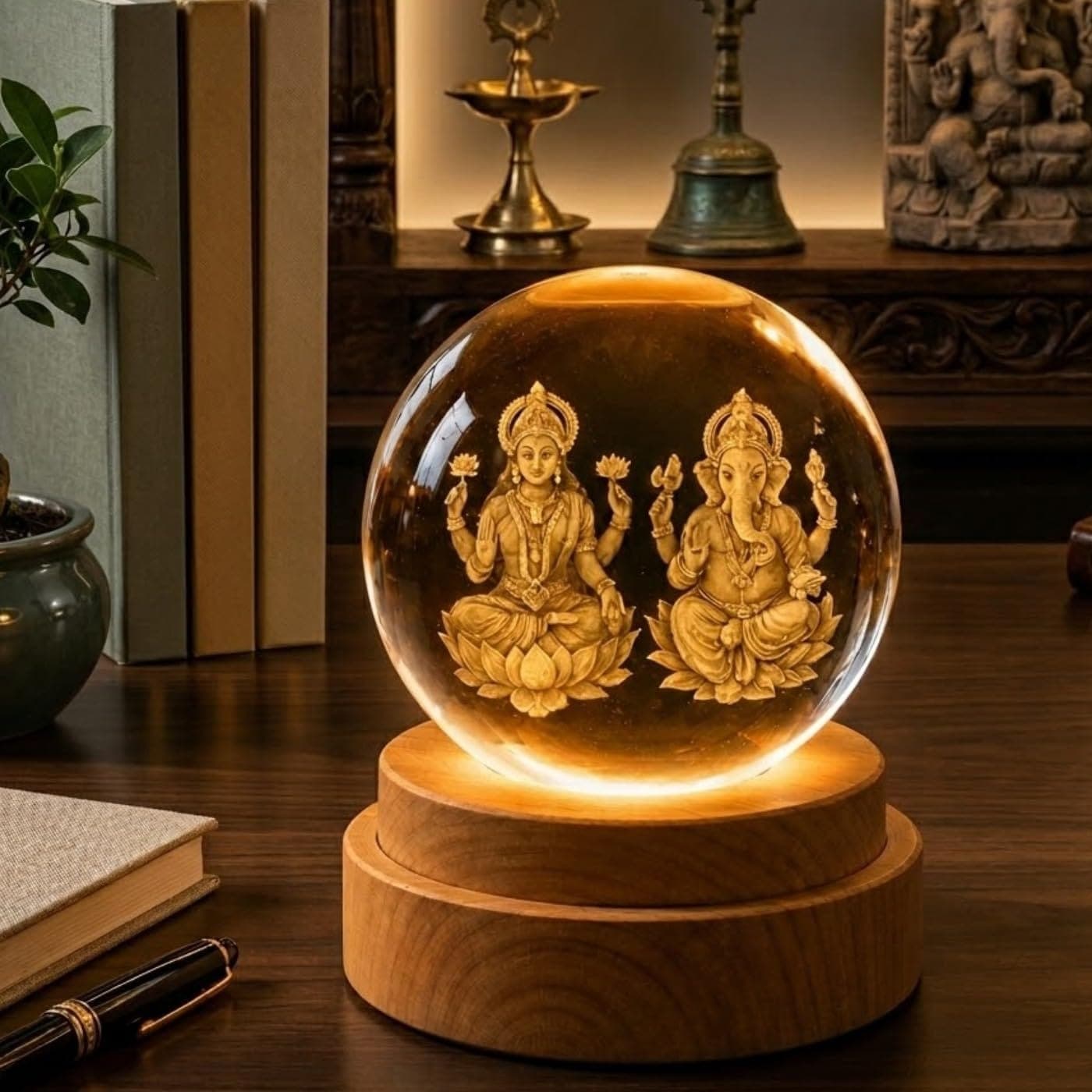 3D Lakshmi Ganesh Crystal Ball LED Night Lamp