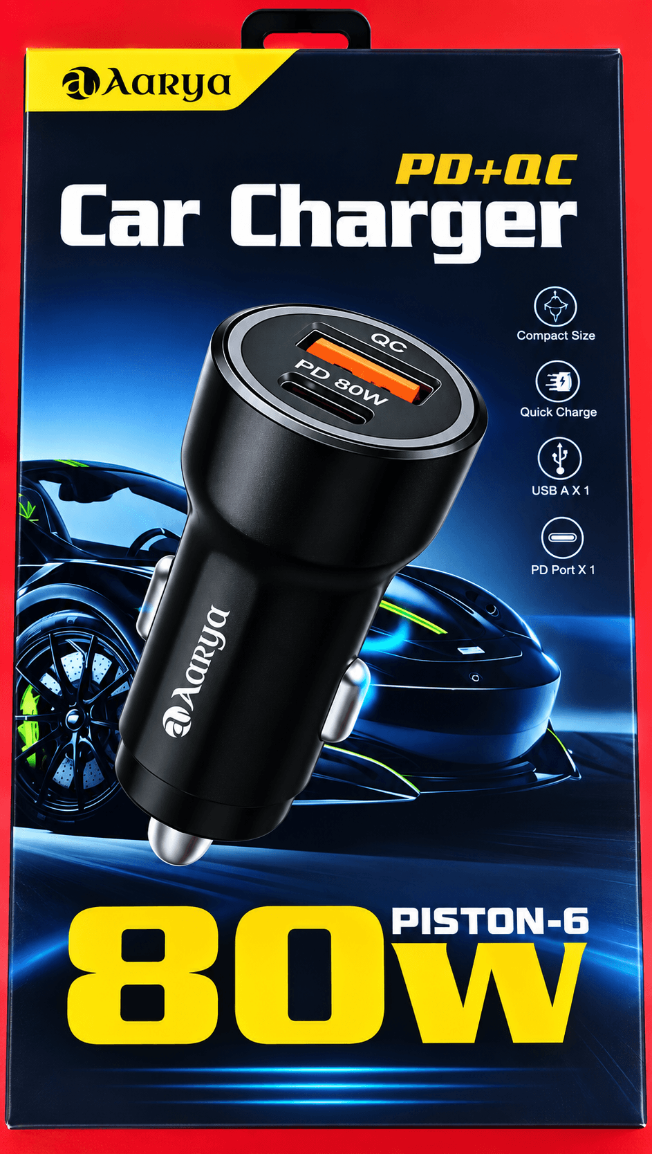 Aarya Piston-6 80W PD + QC Car Charger