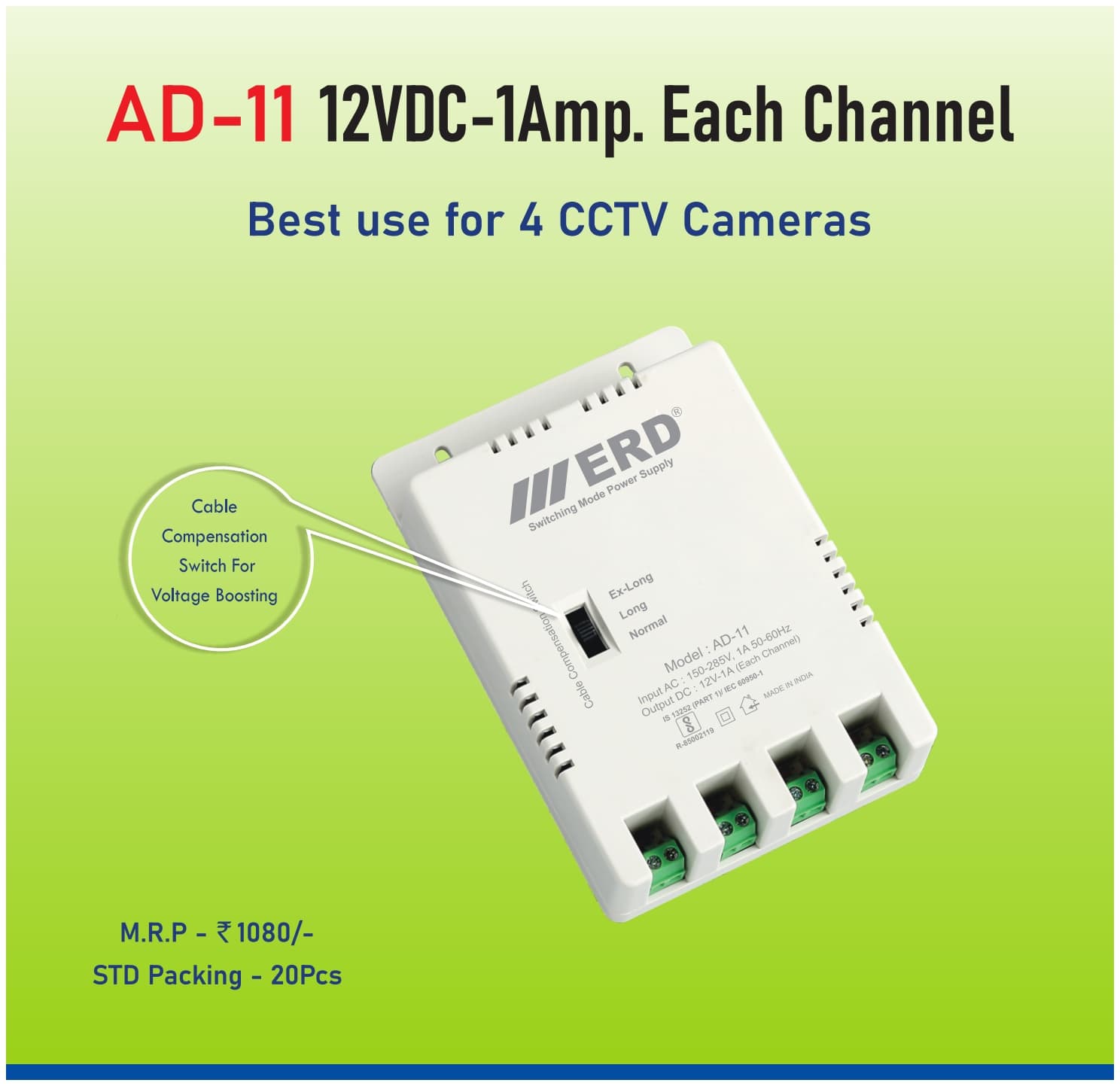 ERD AD-11 4 Channel CCTV Camera Power Supply / SMPS