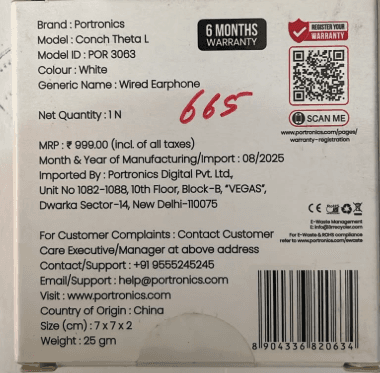 Portronics Conch Theta L 8-Pin Wired Earphone image 1