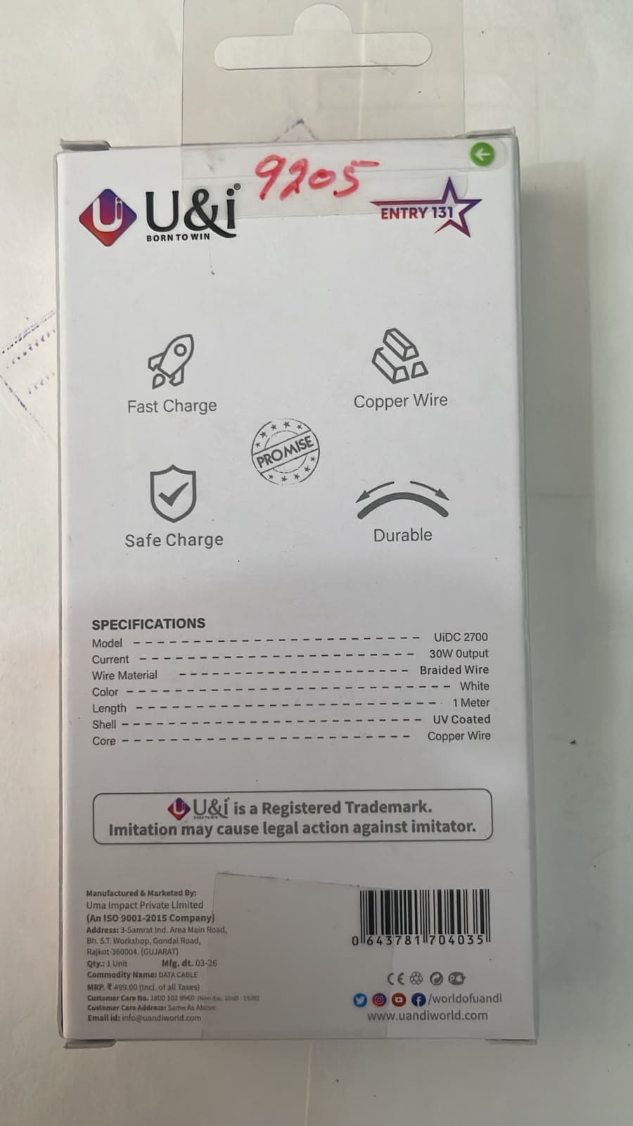 U&i USB-C To Lightning 30W Fast Charging Cable – 1m image 2