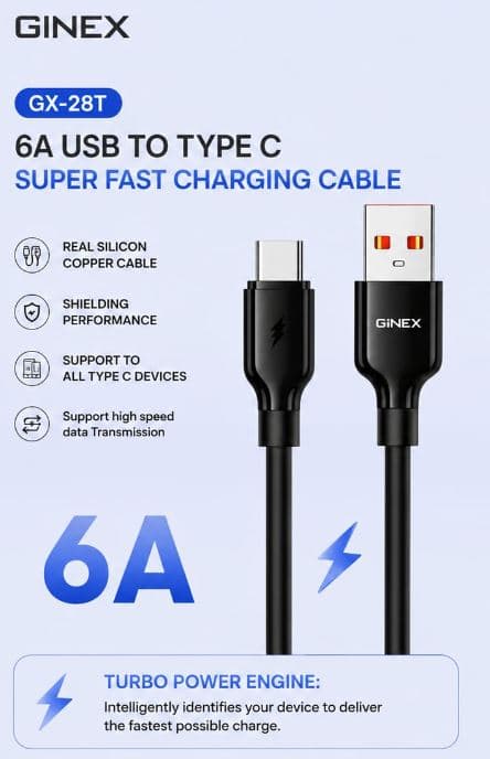 GINEX GX-28T 6A USB to Type-C Super Fast Charging Cable image 4