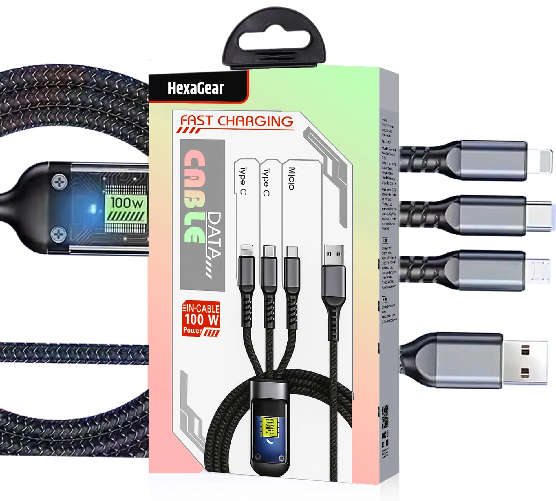 3 in 1 100W Fast Charging Data Cable Type C Micro USB Lightning image 4