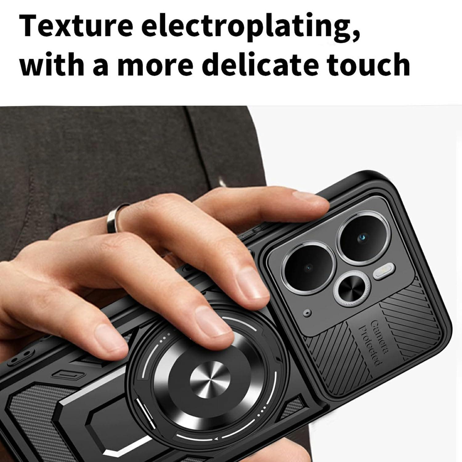 Magnetic Rotating Kickstand TPU + PC Case for Realme 14 5G (Black) image 2