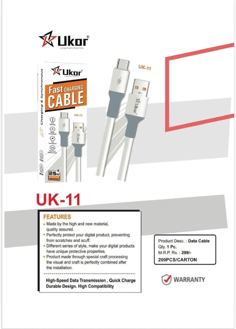 Ukor Uk11 Cable Silicone Wire Fast Charger So Best Quality. V8 Micro image 2