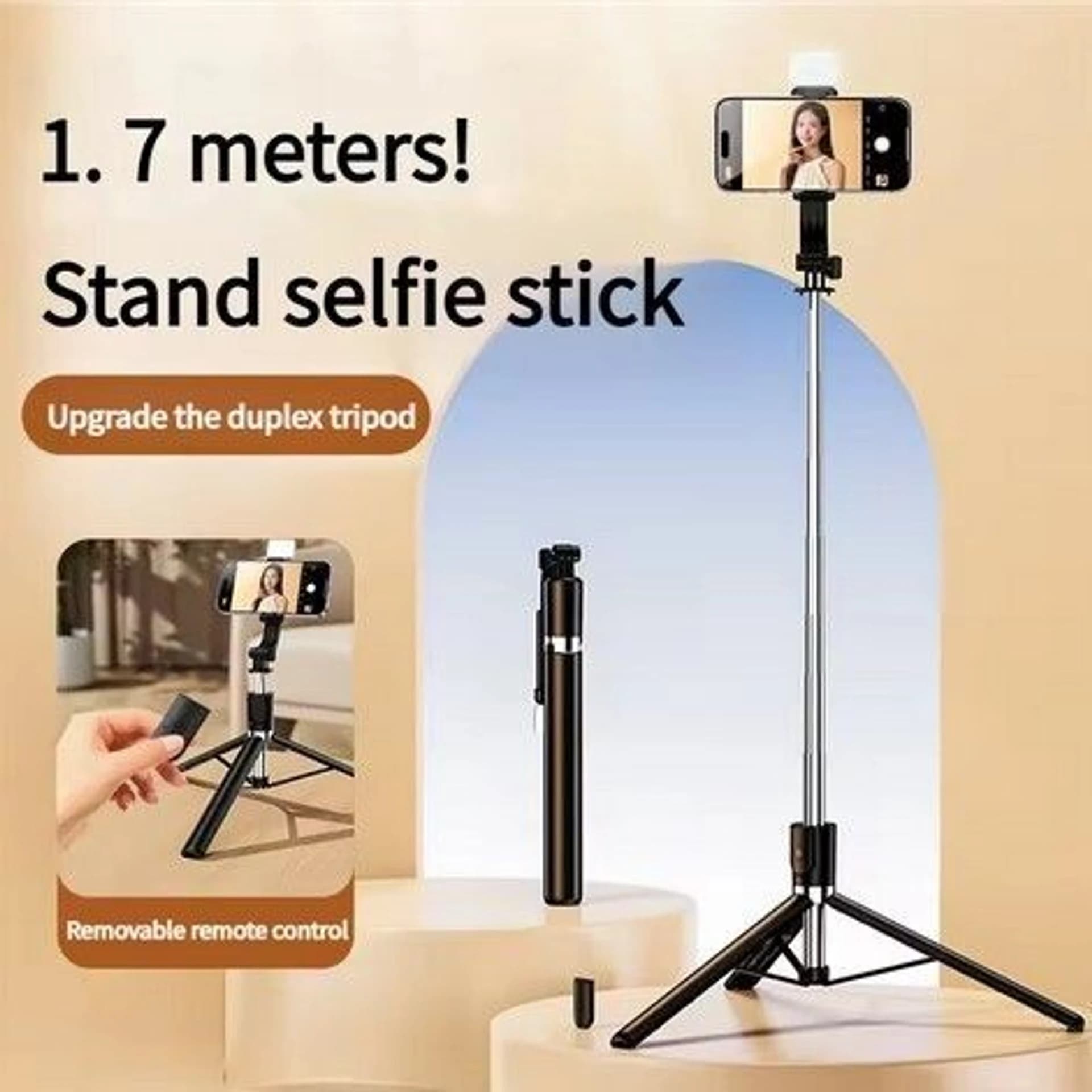 R1S-L Selfie Stick Tripod with LED Light & Bluetooth Remote image 4