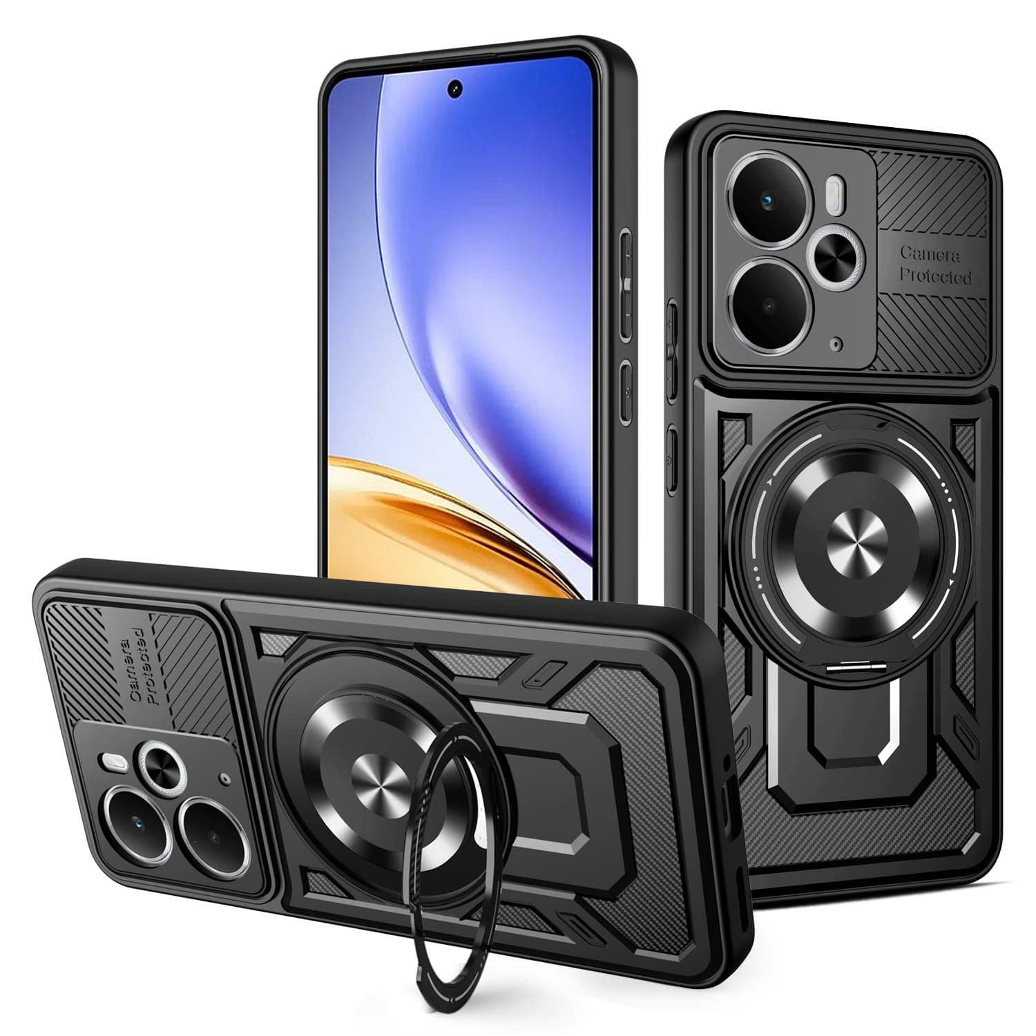 Magnetic Rotating Kickstand TPU + PC Case for Realme 14 5G (Black) image 3