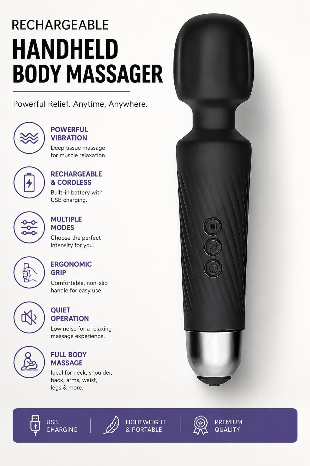 Rechargeable Cordless Handheld Muscle Massage Wand image 6