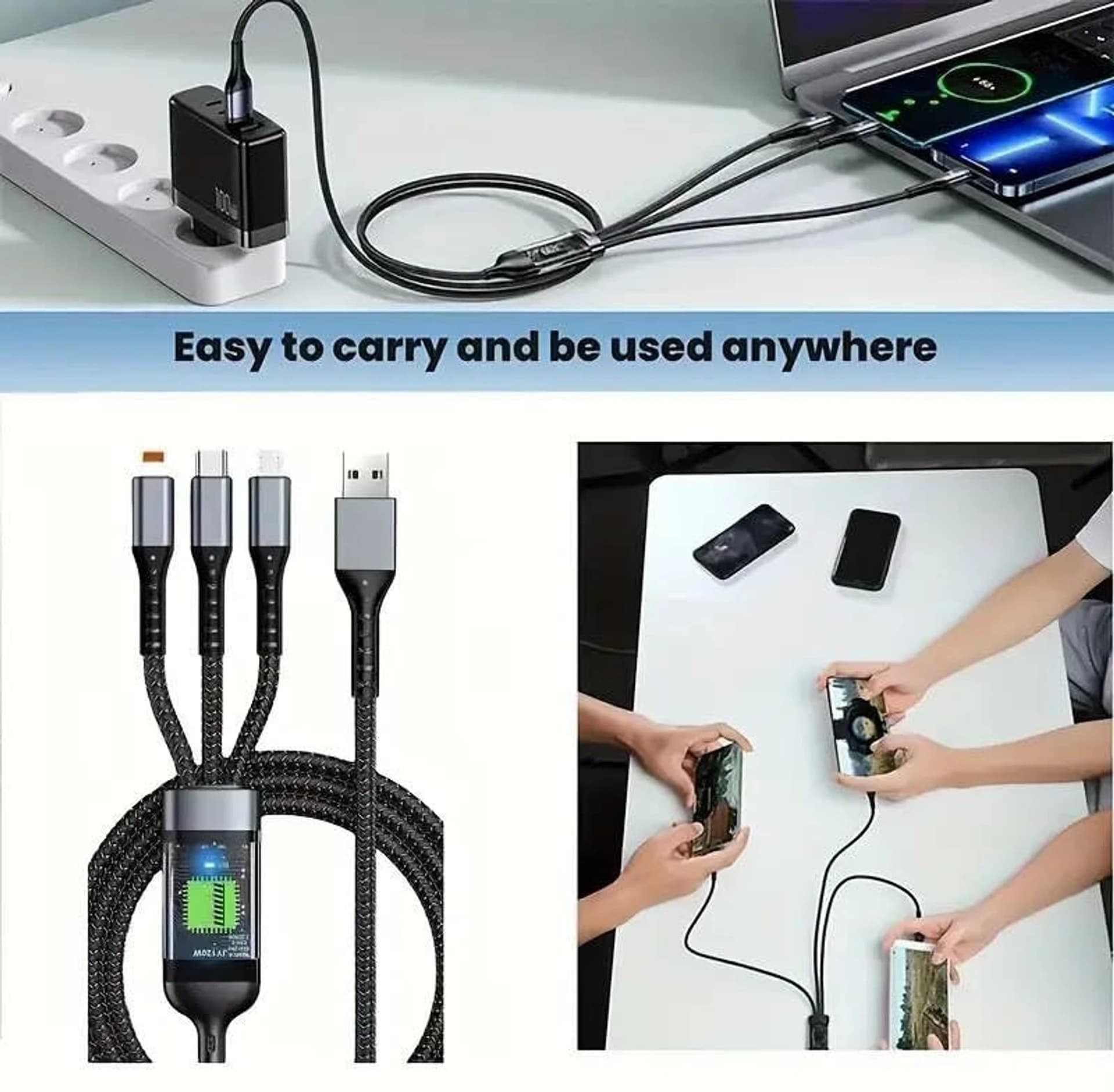 3 in 1 100W Fast Charging Data Cable Type C Micro USB Lightning image 3